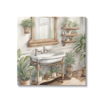 Stupell Bathroom View with Plants Canvas Wall Art Design by Kim Allen
