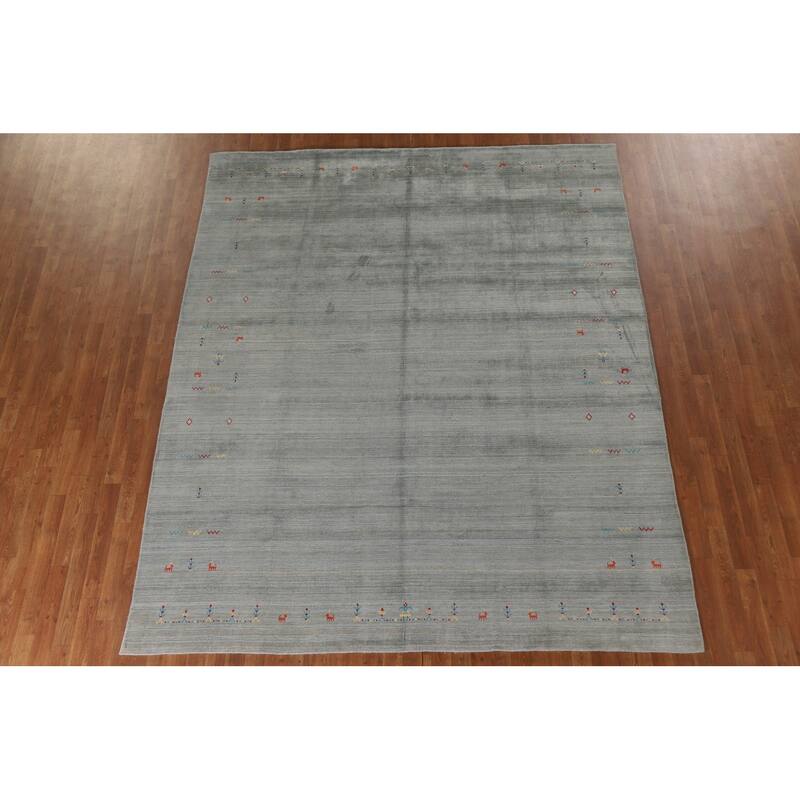 Gabbeh Indian Area Rug Hand-Knotted Beige Wool Carpet - 8'1"x 9'10"