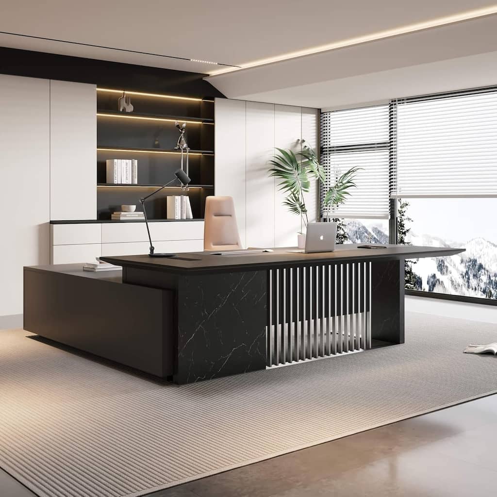 WESOME 86.6inch Large L Shaped Executive Desk with Power Outlet Wireless Charging