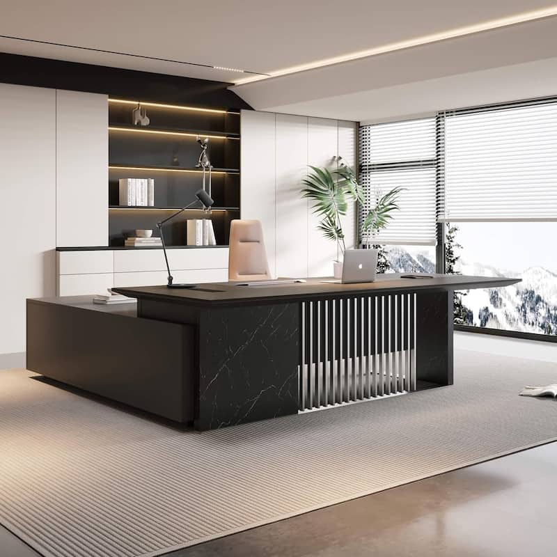 WESOME 86.6inch Large L Shaped Executive Desk with Power Outlet Wireless Charging