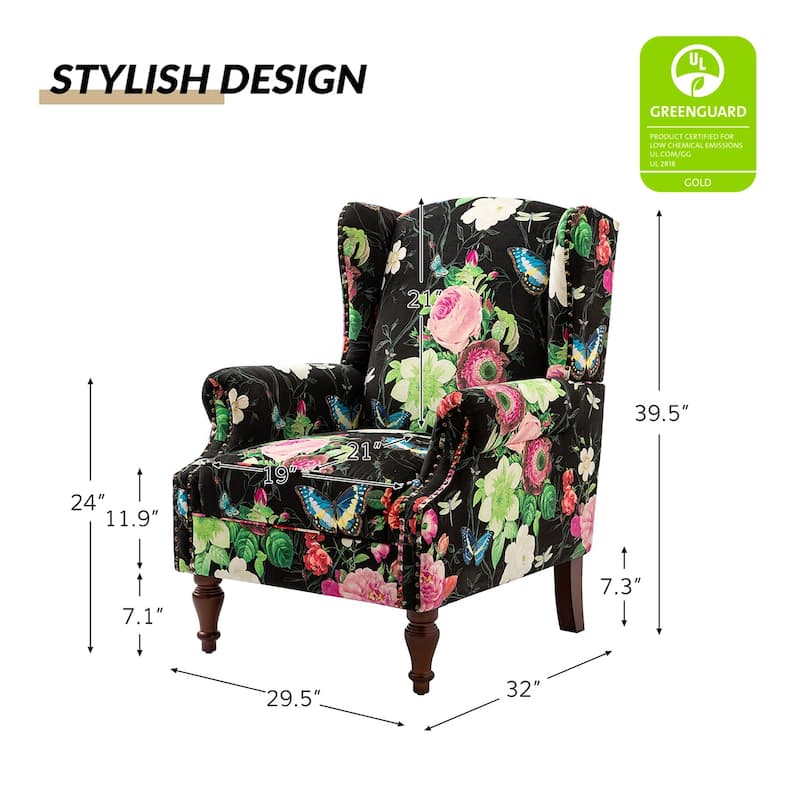 Gott Traditional Wingback Armchair with Solid Wood Legs by HULALA HOME
