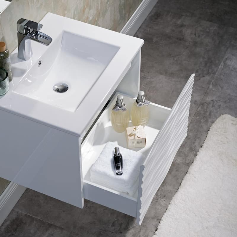 White Floating Vanity / Wall Hung Vanity Set with Mirror