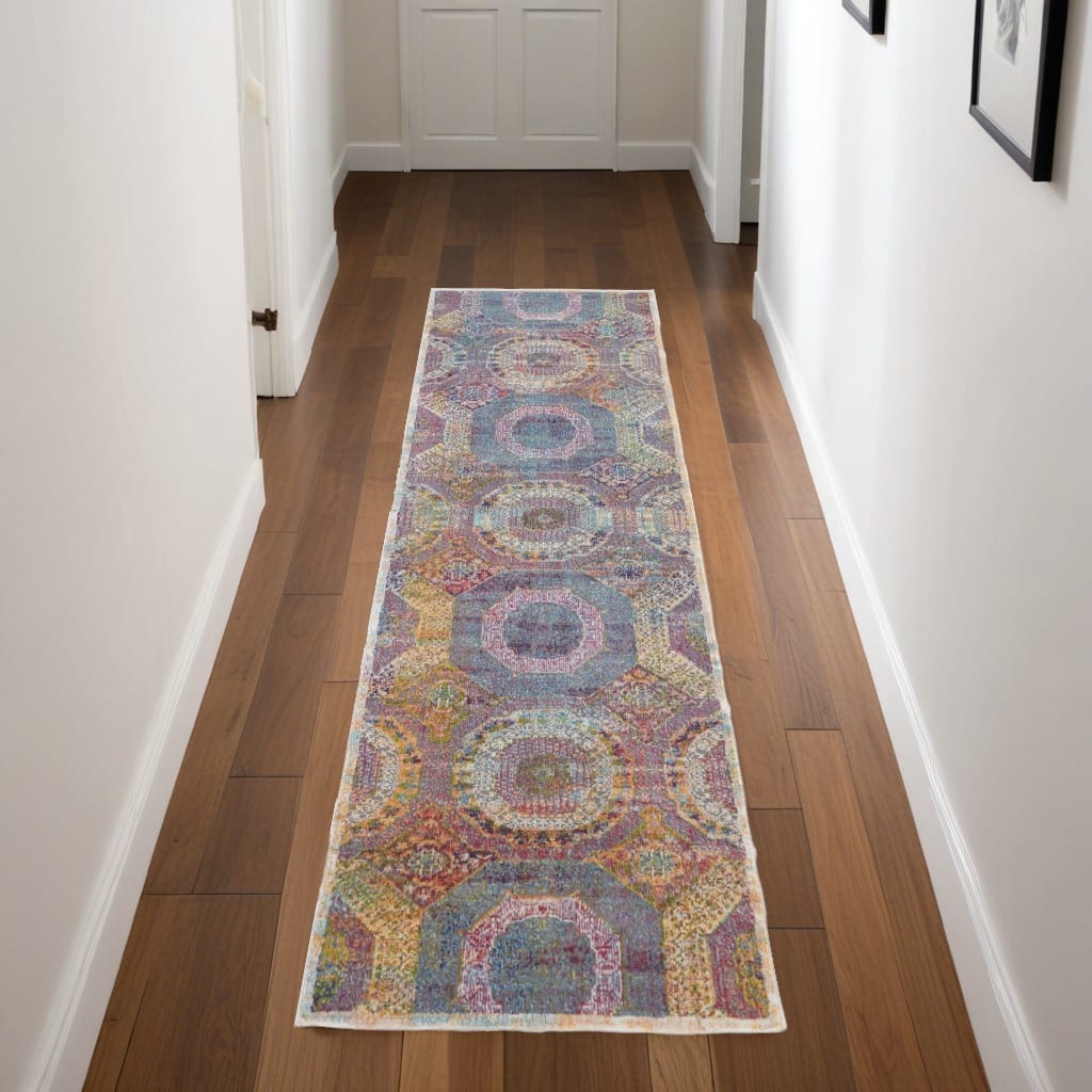 Fipus Power Loomed Distressed Geometric Abstract Modern Non Skid Area Rug By HomeRoots - 96' X '28' X '0.5