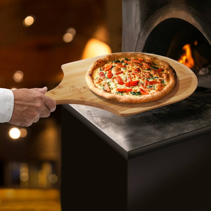 Bamboo Pizza Peel Wooden Paddle Cutting Board with Handle