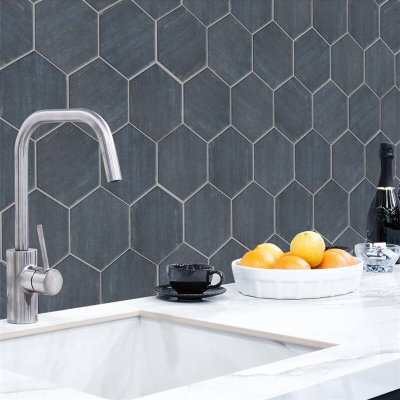 Merola Tile Retro Mini Hex Blue 7" x 8" Porcelain Floor and Wall Tile