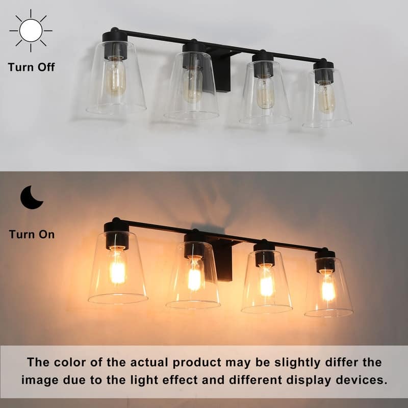 Zarbel 4-Light Modern Farmhouse Black Vanity Light Bathroom Glass Wall Sconce Taper for Powder Room - L 29"x W 6.5"x H 8"
