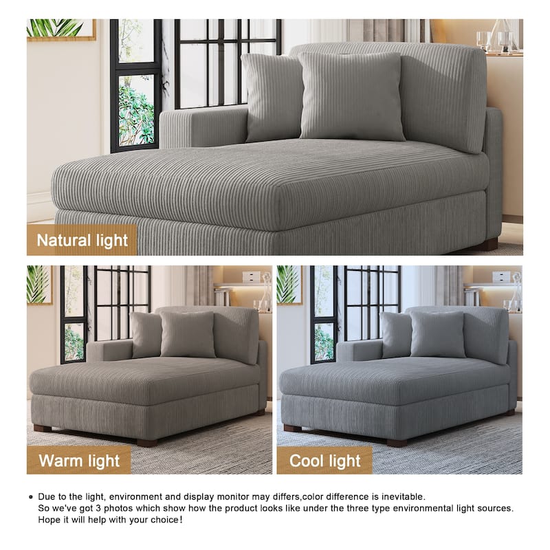 Modern Corduroy Indoor Chaise Lounge Couch with Pillows