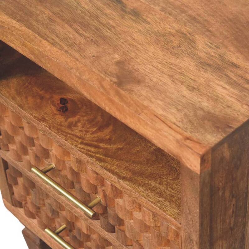 Solid Wood Arno Bedside in Golden Teak,Brown Patter,1-shelf,2-Drawers