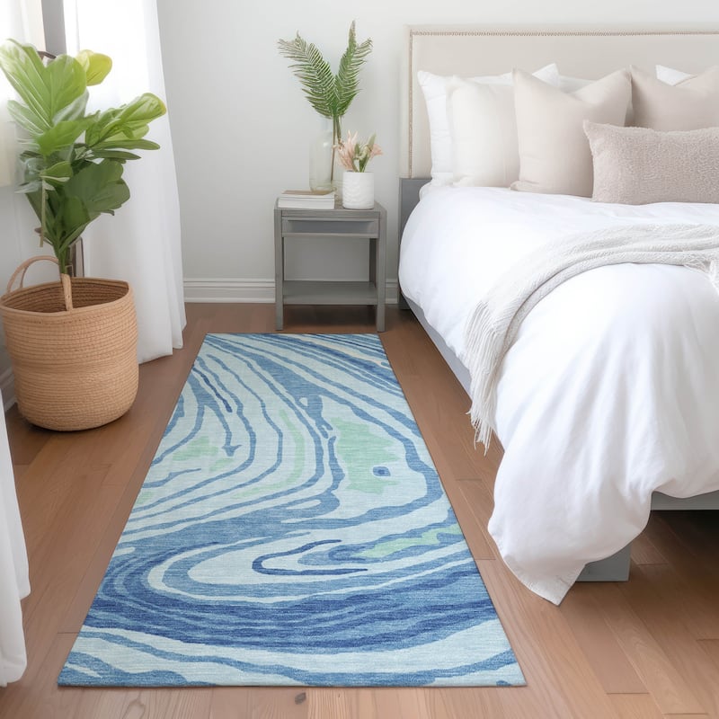 Machine Washable Indoor/ Outdoor Abstract Brushstrokes Chantille Rug - Sky - 2'3" x 7'6"