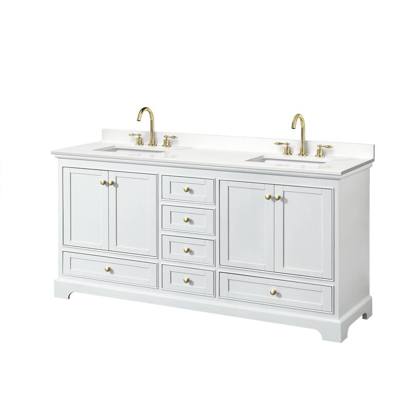 Wyndham Collection WCS202072D-QTZ-US3MXX Deborah 72" Free Standing - White / White Quartz Top / Brushed Gold Hardware