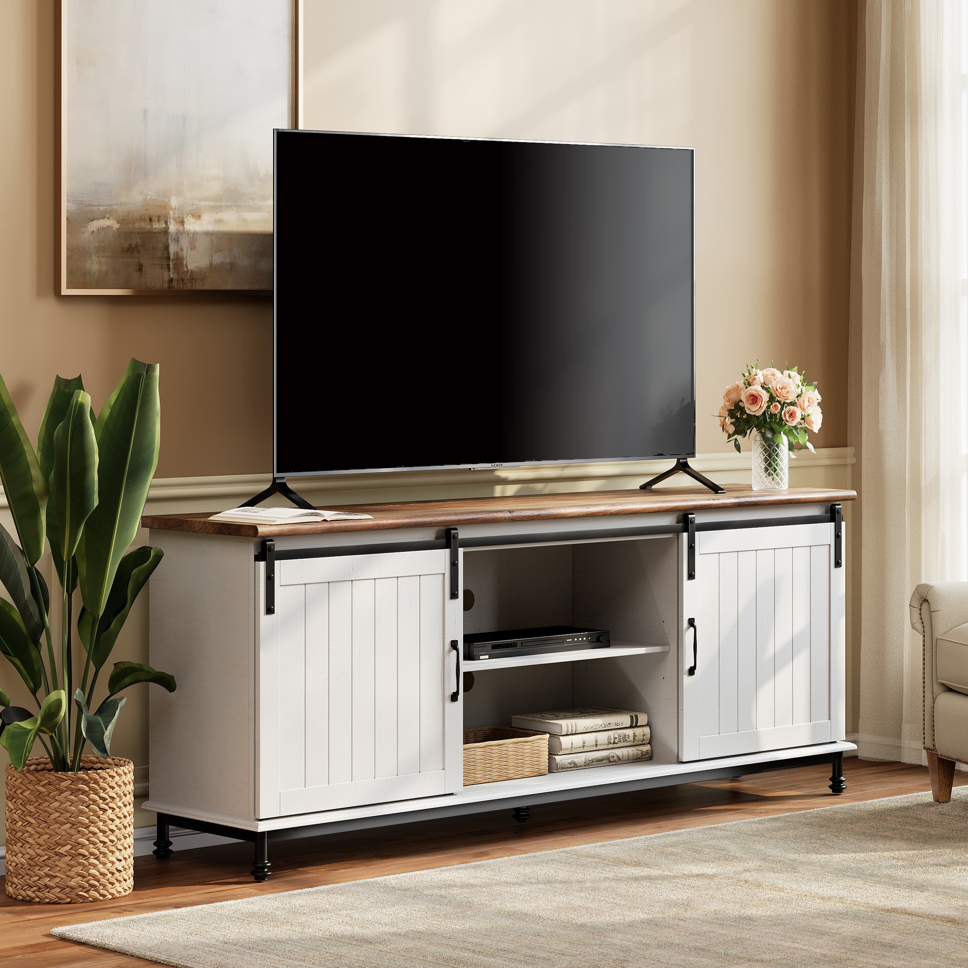 Farmhouse modern tv stand hot sale