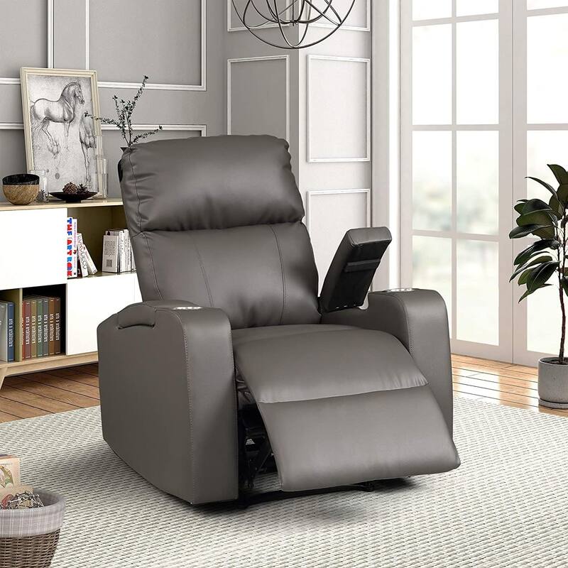 Modern Terry Collection, Upholstered Faux Leather with Electric Power Recliner Chair,Grey