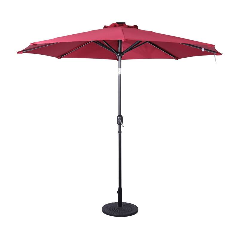 Commercial 9 FT Solar LED Light Umbrella with Crank and Tilt Functions