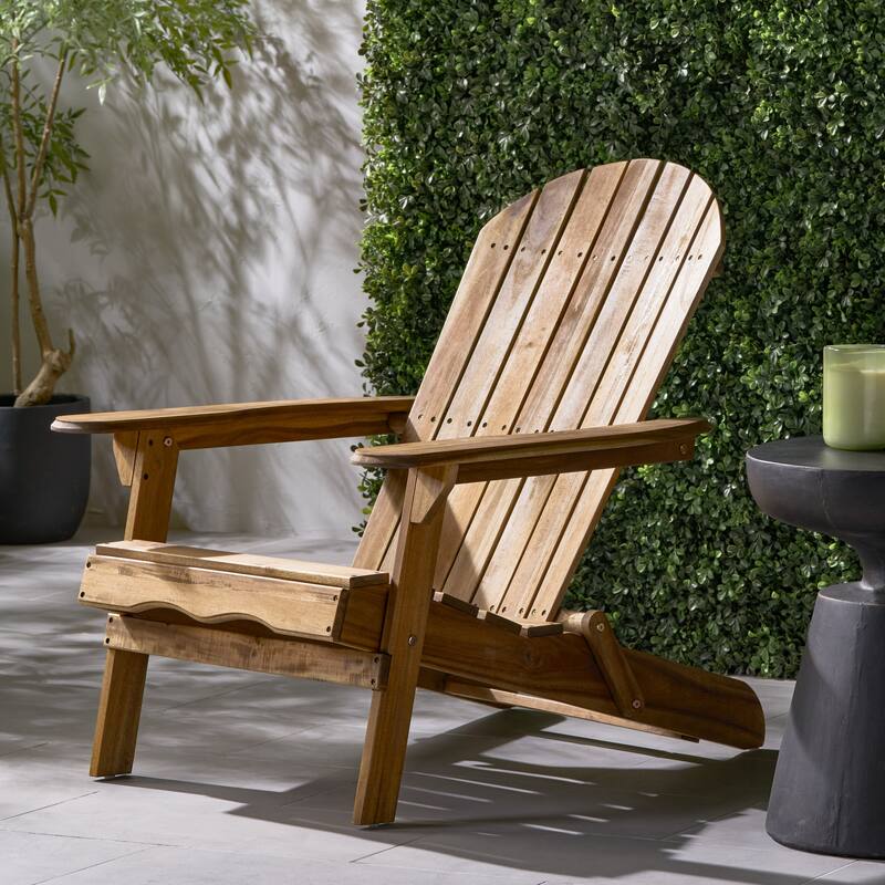 Roomfitters Folding Adirondack Chair Outdoor Wooden Lounge Furniture with Wide Armrests and Slatted Back Teak