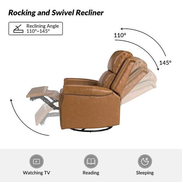 Renato Traditional Genuine Leather Nailhead Power Swivel Recliner