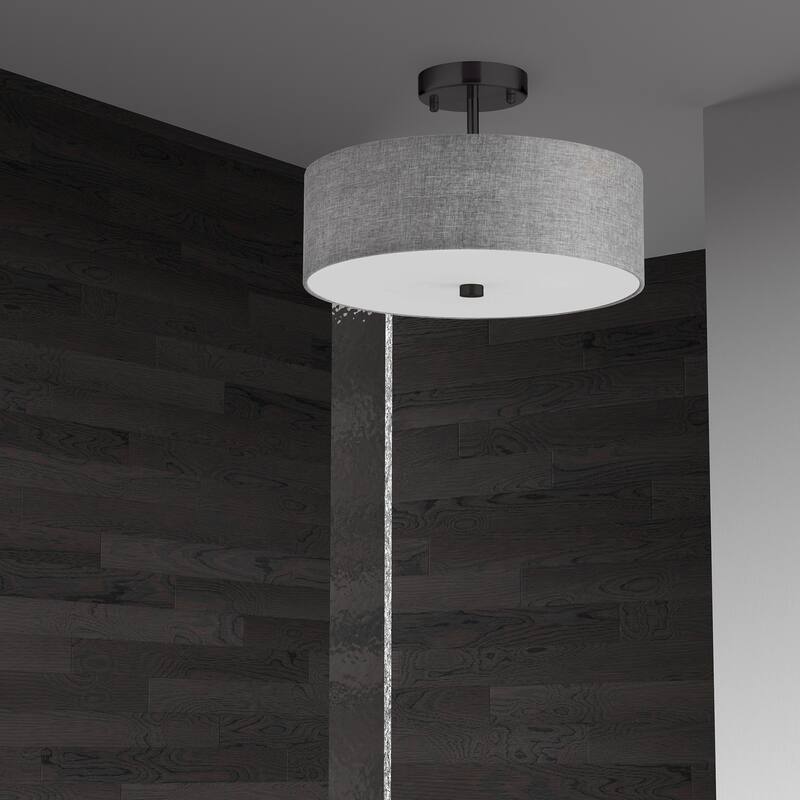 3-Light Semi-Flush Mount Ceiling Light - Matte Black Finish, White Shade - 14.25