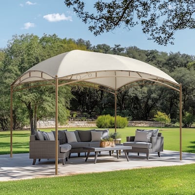 10 x13 FT Outdoor Gazebo Waterproof Arc Patio Canopy with Permanent Galvanized Iron Pipe Frame