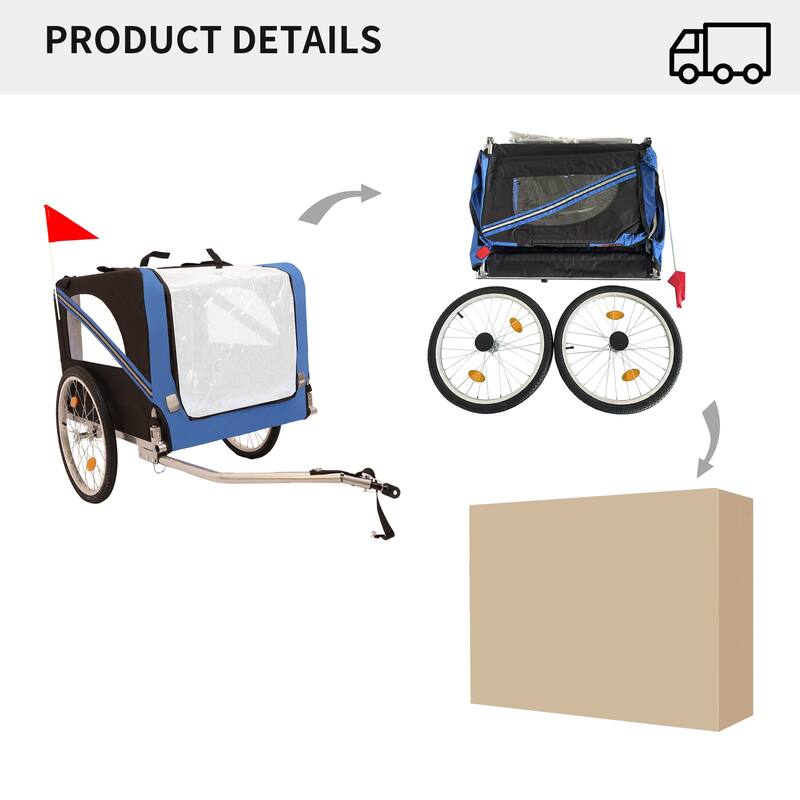 Durable Dog Bike Trailer with 20-Inch Wheels, Zippered Mesh Doors, and 88lb Capacity