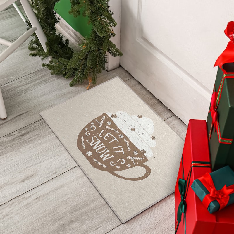 Indoor/ Outdoor Cozy Winter Brown Washable Let is Snow Rug - 1'8" x 2'6" - Brown