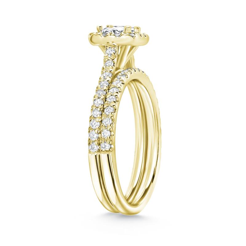 Auriya 14k Gold 1ctw Princess-cut Halo Diamond Engagement Ring Set
