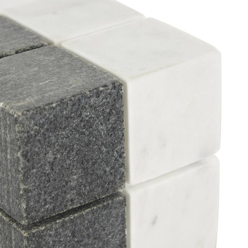 White Marble Dice Geometric Decorative Sculpture with Black Accent (Set of 2)