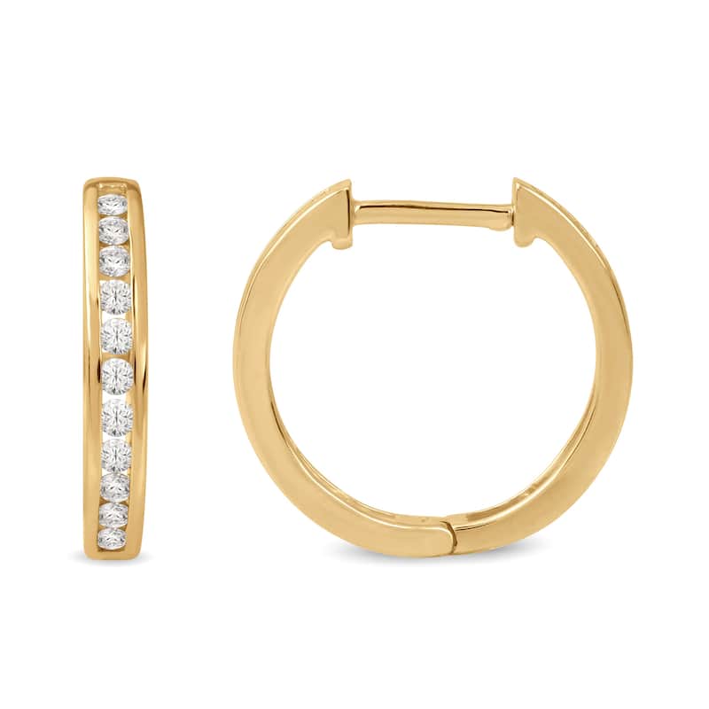 1/3ct TDW Diamond Hoop Earrings in 10k Yellow Gold for Women