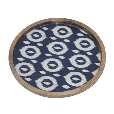 Transpac Wood 12 in. Black Everyday Mango Ikat Tray