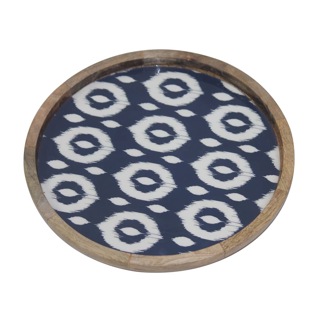 Transpac Wood 12 in. Black Everyday Mango Ikat Tray