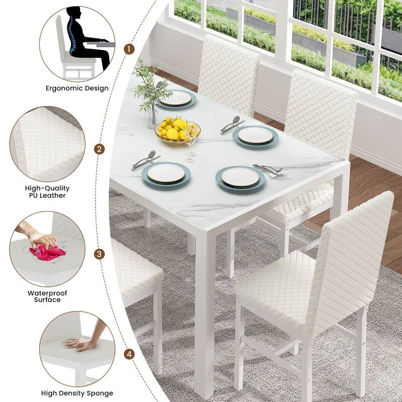 Grondin 7-Piece Dining Room Table Set, Modern Contemporary Style Dinning Table Set with Tempered Glass Top and Upholstery Chairs