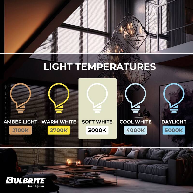 Bulbrite LED Filament Pack of (4) 5 Watt Dimmable 5 Inch T9 Light Bulbs with Clear Glass Finish and Medium (E26) Base