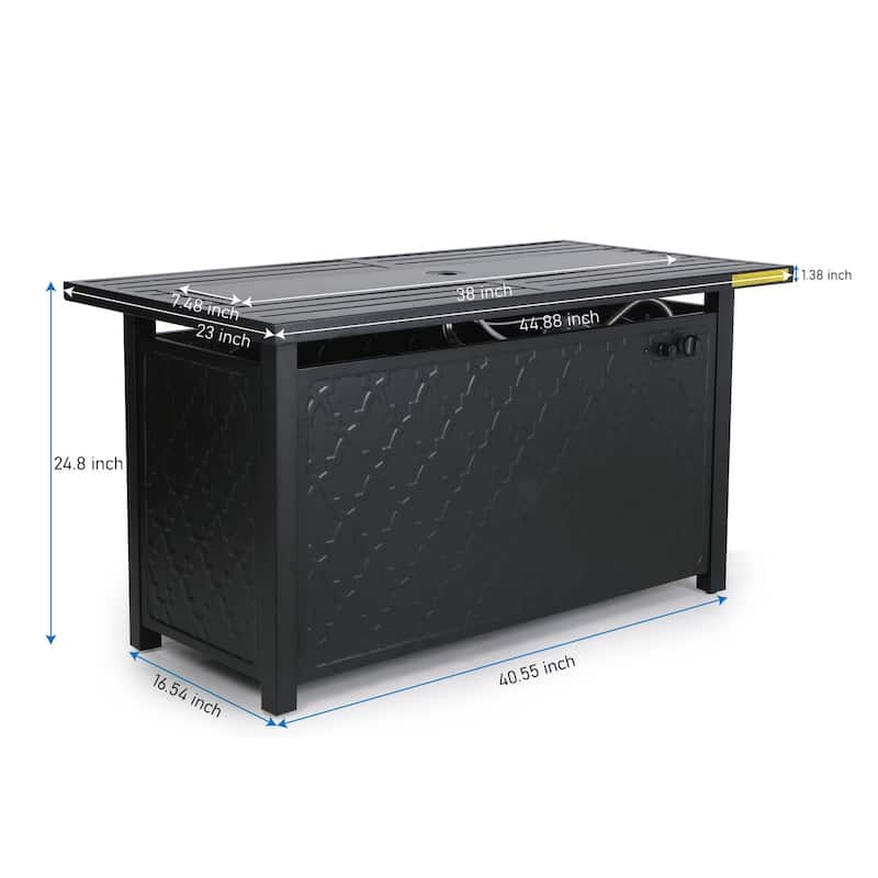 Outdoor Propane Fire Pit Table - 32/45/56 Inch, 50,000 BTU, Rattan/Black Finish, Includes Lid & Fire Glass