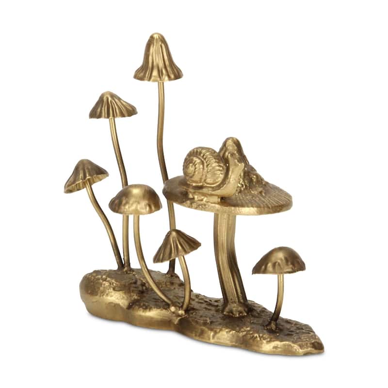 Golden Cast Iron Mushrooms Tabletop Decoration - 7.25"