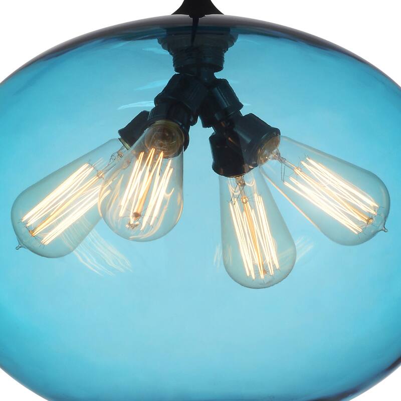 Glass 4 Light Down Pendant With Blue Finish - Transparent Blue