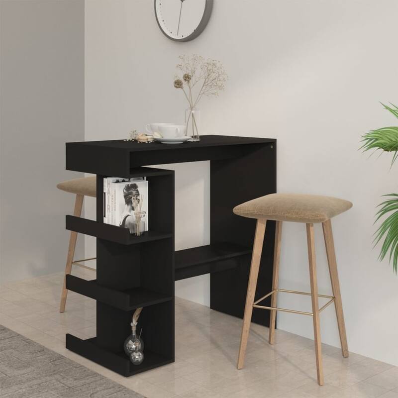vidaXL Bar Table with Storage Rack 39.4"x19.7"x40" Engineered Wood - 39.4" x 19.7" x 40" - Black