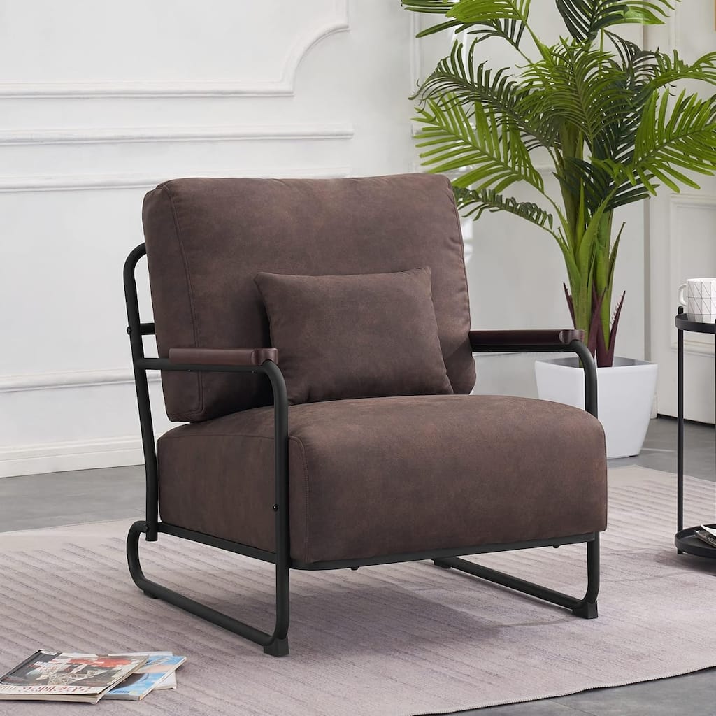 MCombo Modern Accent Armchair with Steel Legs, Leathaire fabric HQ102
