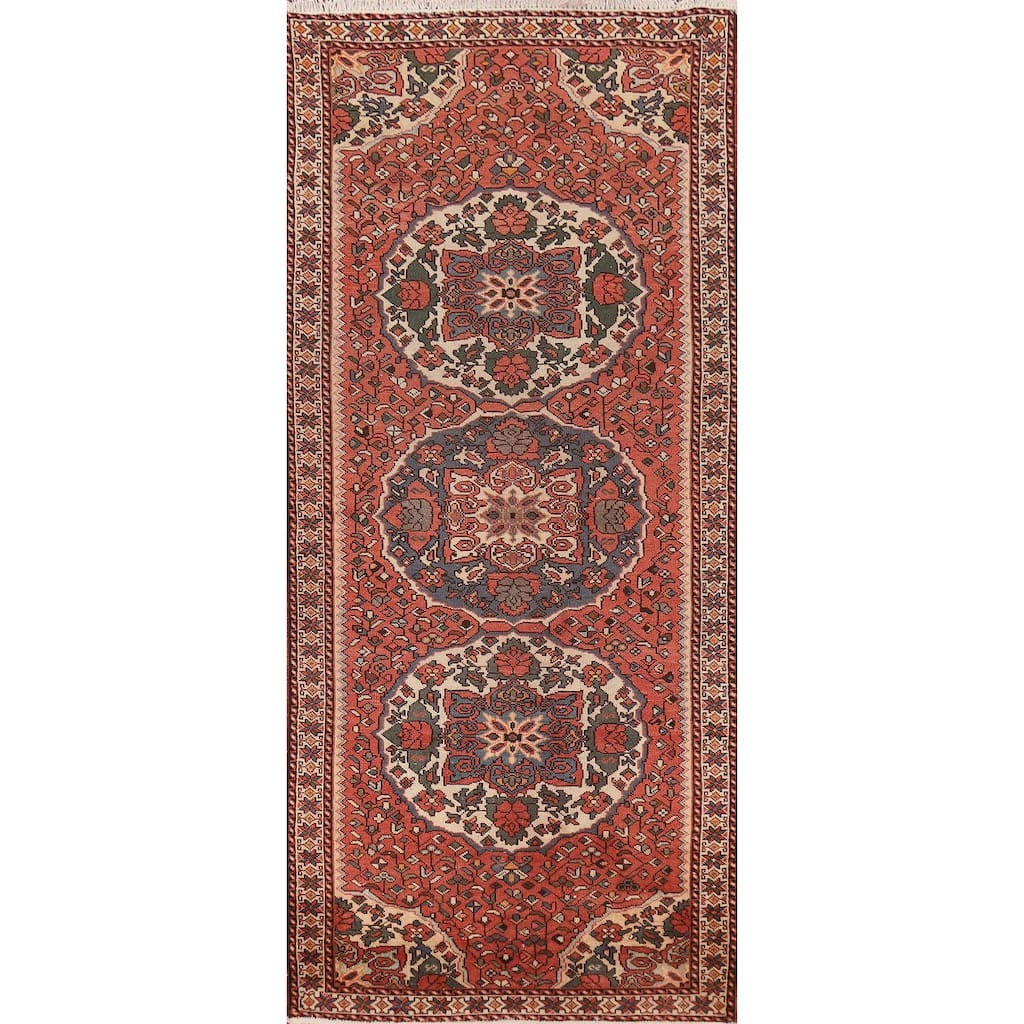 Floral Bakhtiari Persian Vintage Runner Rug Hand-Knotted Wool Carpet - 3'7"x 10'1"