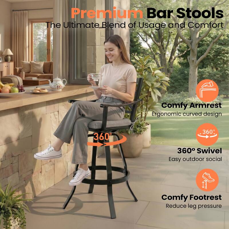 Pellebant Patio Outdoor Aluminum Swivel Bar Stools with Sunbrella Cushion - 21.7 in W x 16.5 in D x 46 in H