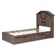 preview thumbnail 6 of 12, Walnut Twin Size Wood Platform Bed with House-shaped Storage Headboard and 2 Drawers for Bedroom