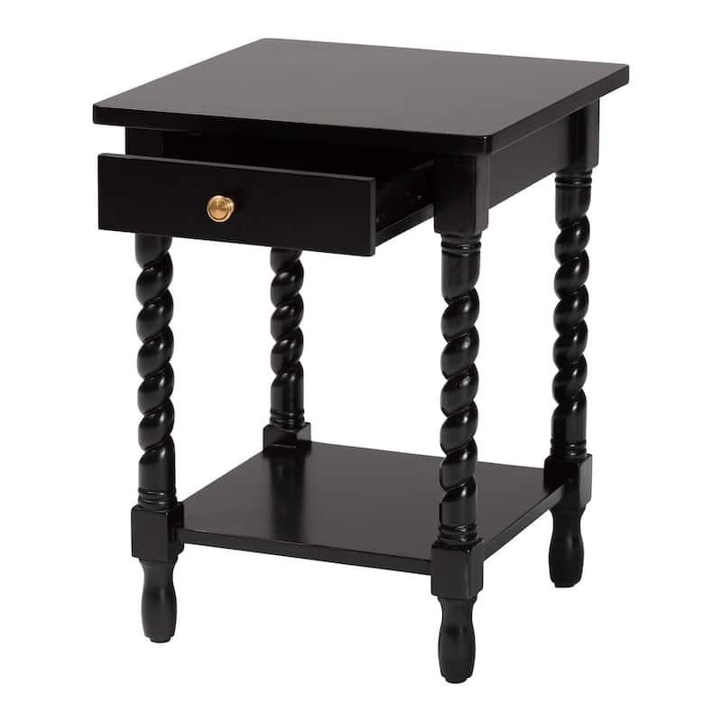 Niklas Nightstand with Twisted Legs - 1-Drawer Bedroom Side Table with Storage Shelf