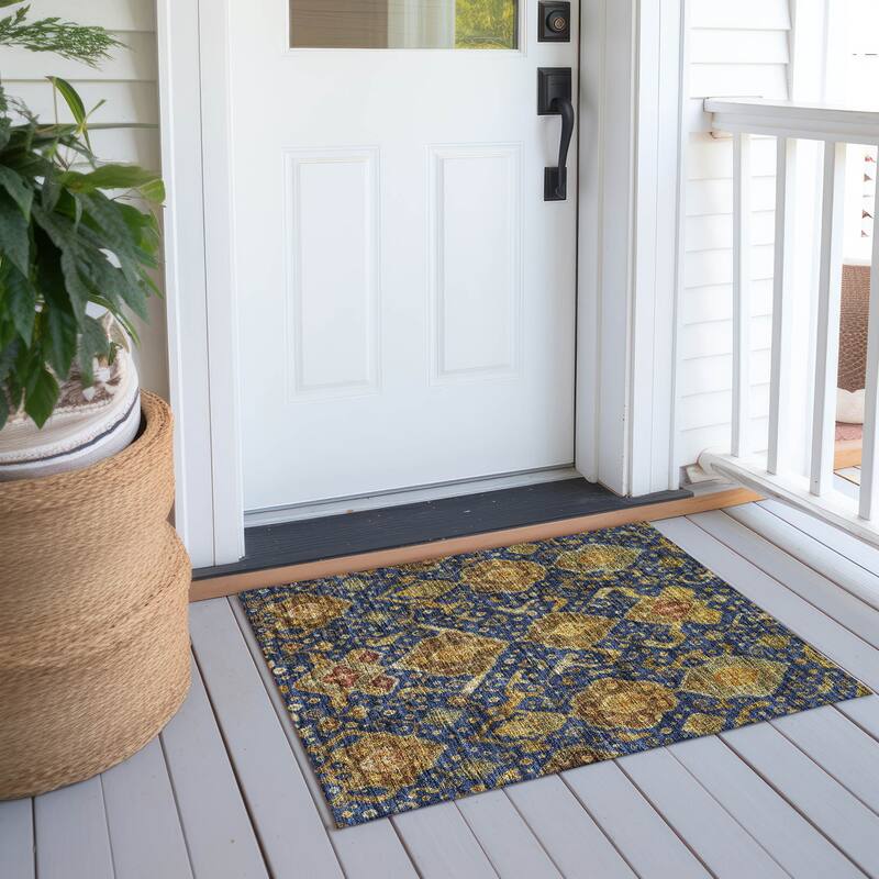 Machine Washable Indoor/ Outdoor Traditional Venetian Chantille Rug - Navy - 1'8" x 2'6"