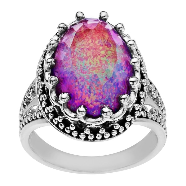 Sajen 9 1/2 ct Natural Pink Opal Quartz Ring in Sterling Silver - White