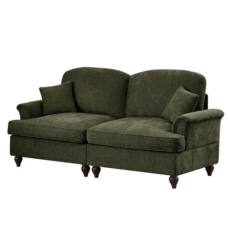 Mid-Century 2-Seat Sofa Couch with Flared Arms & Removable Ruffled Skirts, Retro Chenille Upholstered Loveseat for Living Room