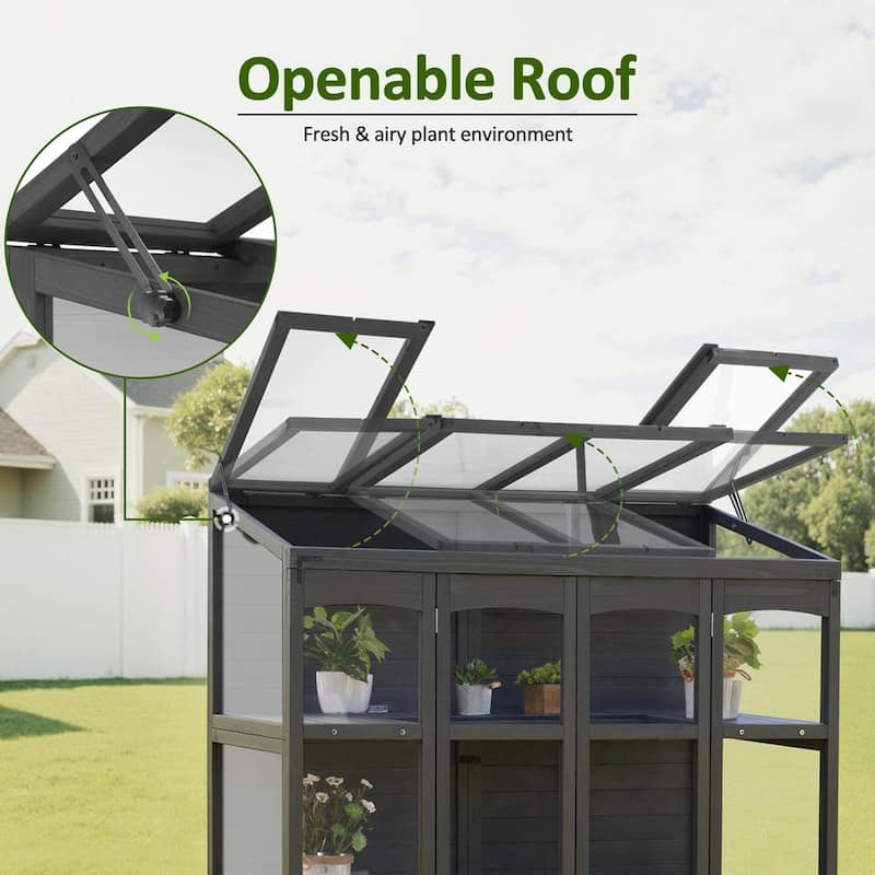 MCombo Walk-in Greenhouse with Openable Roof and Lockable Door, Solid Wood 0899