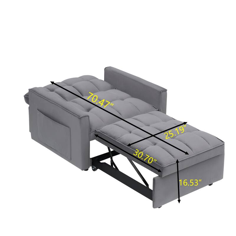 Dark Grey Convertible Sofa Bed with Adjustable Back and Wheel