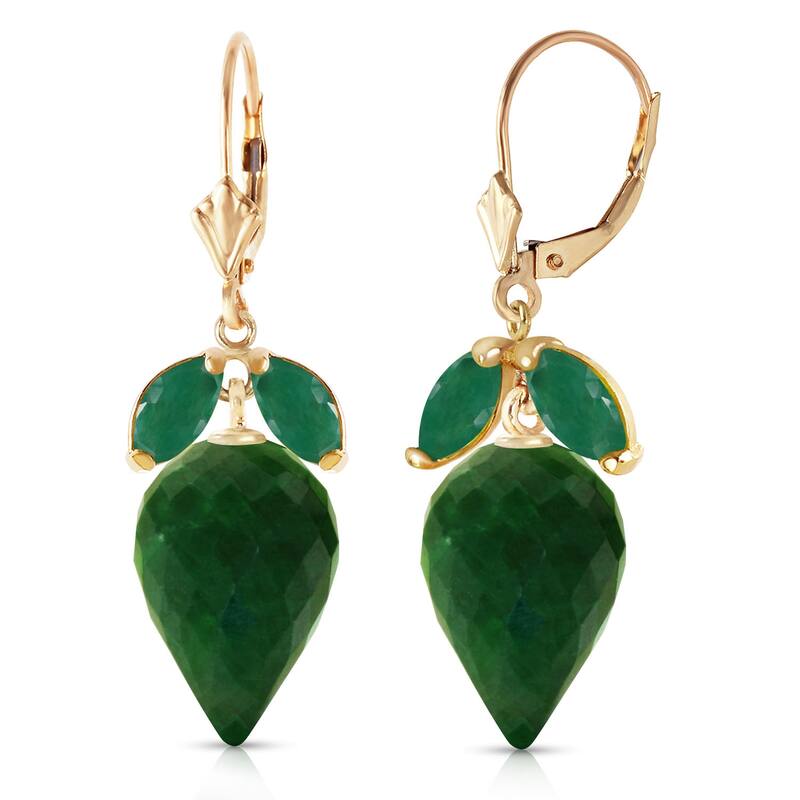 26.8 Carat 14K Solid Gold Gemstone Earrings Pointy Briolette Emerald - Yellow