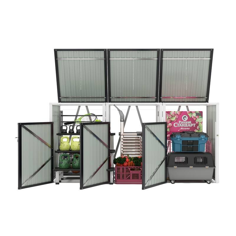 120 Cu. Ft. Outdoor 3-Trash-Can Storage Shed, Pneumatic Support Rod Storage - N/A