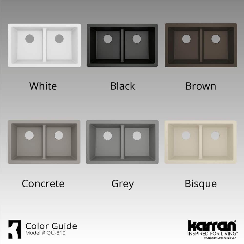 Karran 32" Undermount Double Equal Bowl Quartz Kitchen Sink Kit - 32" x 19.5" x 9"