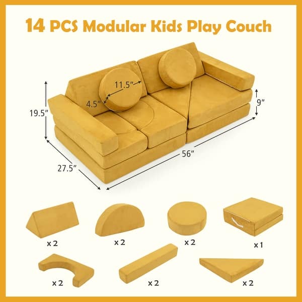 Modular Kids Play Couch 14 PCS Convertible Foam Children Floor Sofa