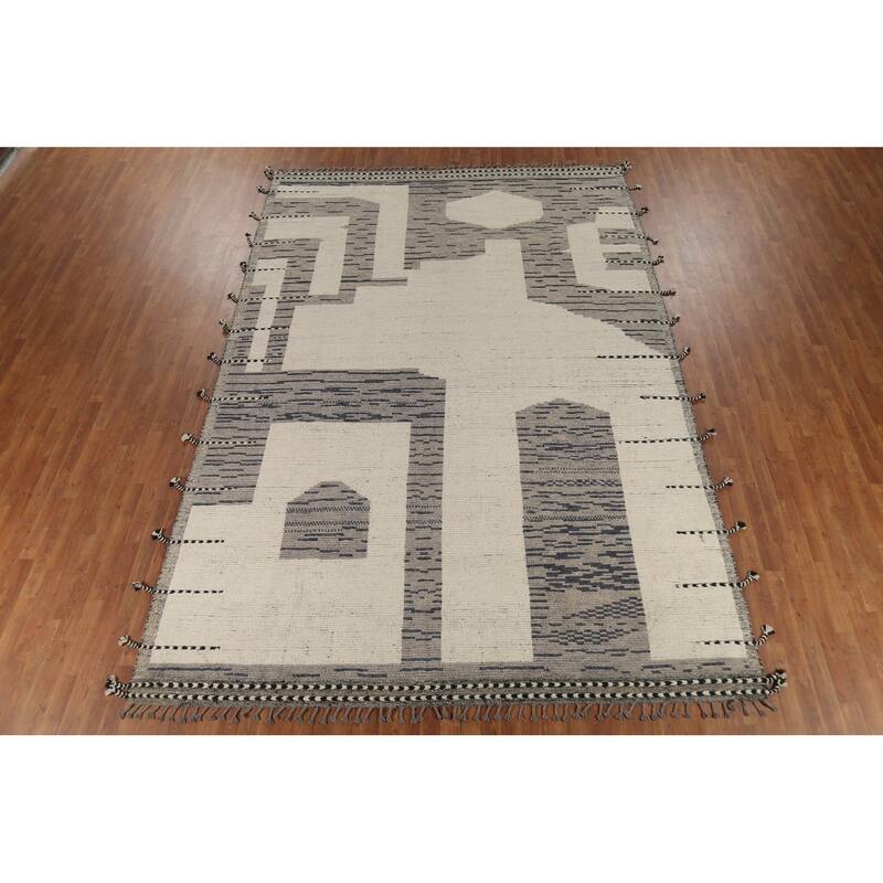 Moroccan Modern Area Rug Hand-Knotted Wool Carpet - 8'11"x 13'1"