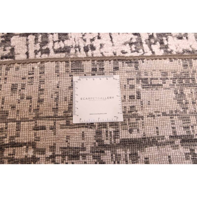 ECARPETGALLERY Hand-knotted Legacy Beige, Charcoal Silk, Wool Rug - 2'6 x 10'3